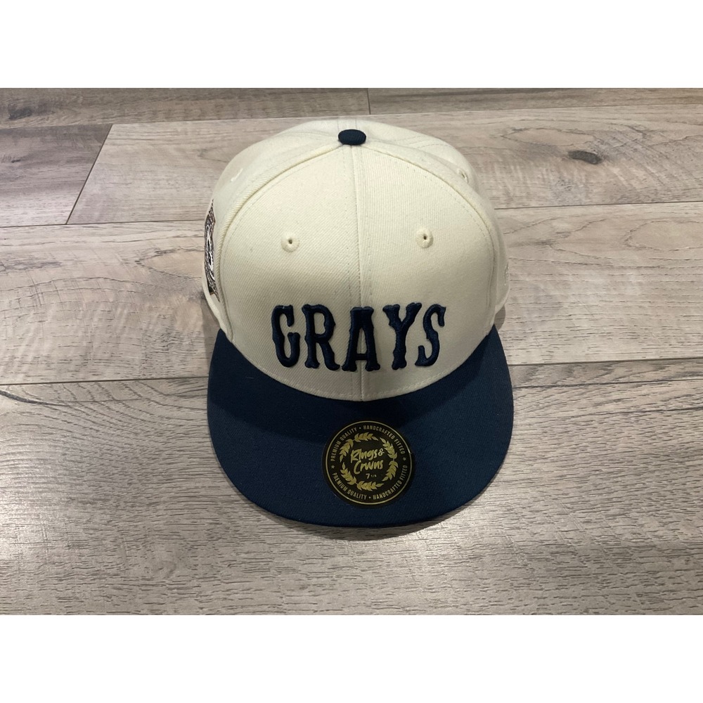 Rings & Crwns Homestead Grays Fitted Hat 7 1/8 Navy White NLB‎  Baseball